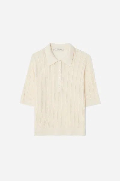 A Days March Hazel Knitted Pointelle Polo Shirt In Neutral