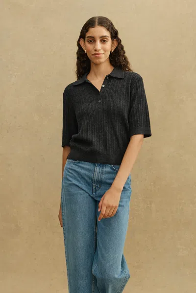 A Days March Hazel Pointelle Merino Polo Shirt In Gray