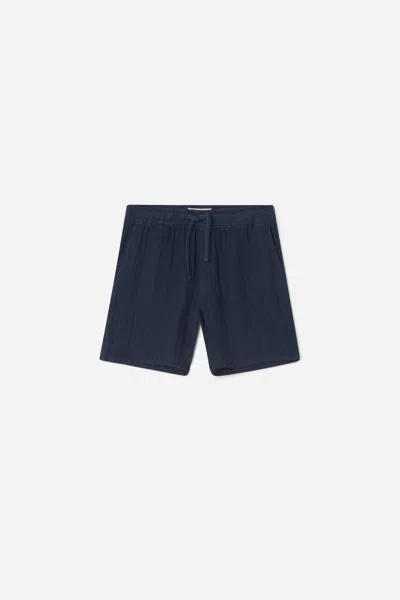 A Days March Ipu Drawstring Linen Shorts - Herringbone In Blue