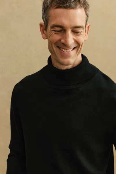 A Days March James Merino Roll Neck Sweater In Black