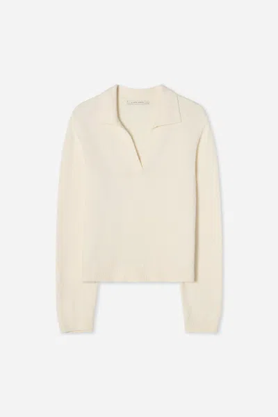 A Days March Lyonne Open Collar Polo Sweater In White