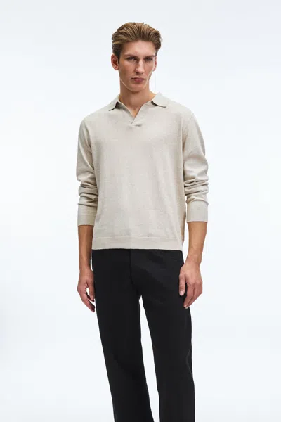 A Days March Manol Open Collar Cotton Linen Polo In White