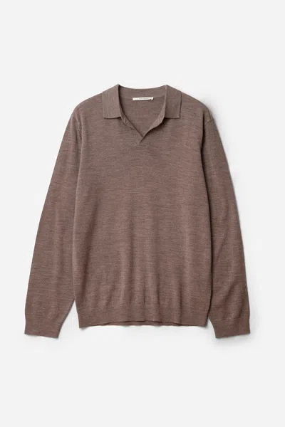 A Days March Manol Open Collar Merino Polo In Brown