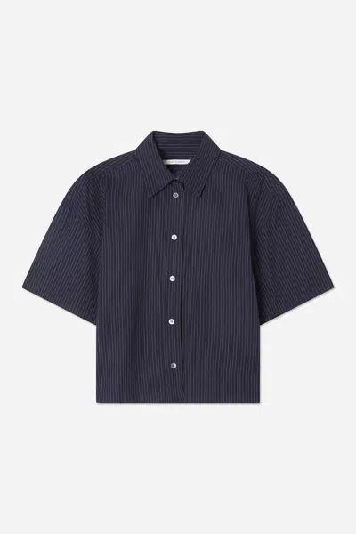 A Days March Mia Short Sleeve Striped Poplin Shirt In Blue
