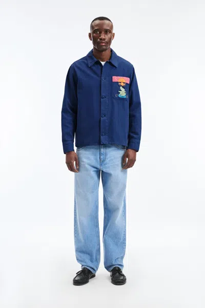 A Days March Owe Embroidered Frog Overshirt In Blue