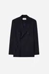 A Days March Welland Double Breasted Fine Wool Blazer In Blue