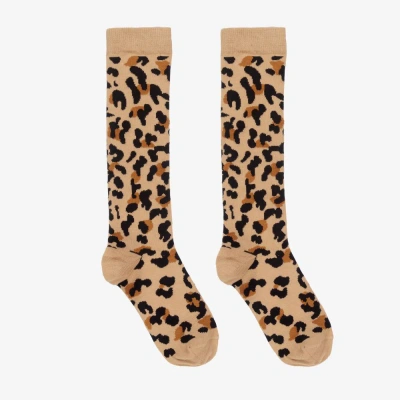 A Dee Babies' Girls Beige Leopard Cotton Socks In Multi