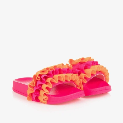 A Dee Kids' Girls Neon Pink Ruffle Sliders