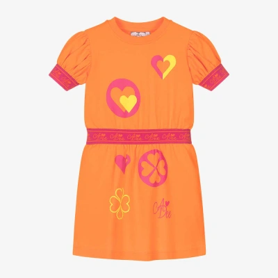 A Dee Kids' Girls Orange Cotton Heart Dress