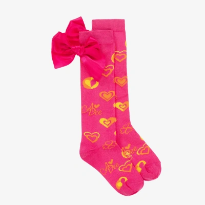 A Dee Kids' Girls Pink Heart & Satin Bow Socks