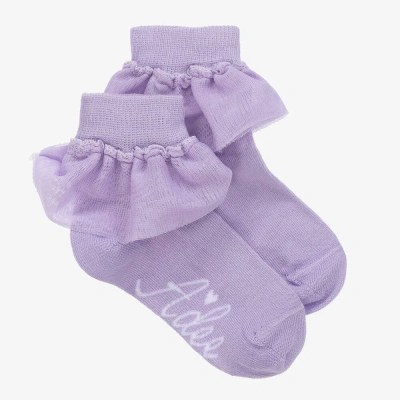 A Dee Kids' Girls Purple Frilly Cotton Socks