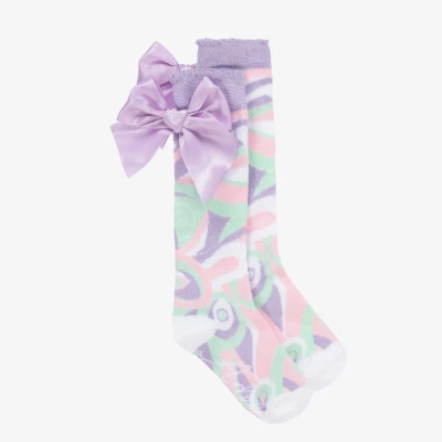 A Dee Kids' Girls Purple Pattern & Satin Bow Socks