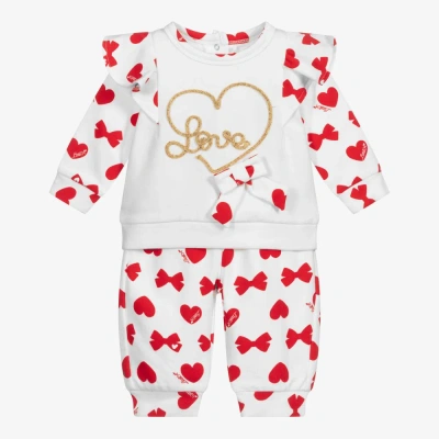 A Dee Babies' Girls White Cotton Heart Tracksuit In Multi