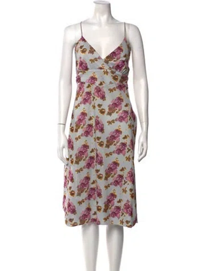 Pre-owned A Detacher Floral Print Midi Length Dress In Grey
