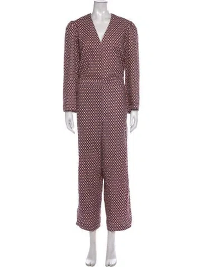 Pre-owned A Detacher Patterned V-neck Jumpsuit In Purple