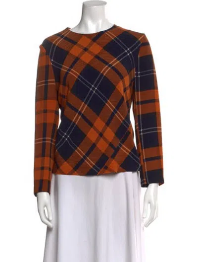 Pre-owned A Detacher Plaid Print Bateau Neckline Top In Orange
