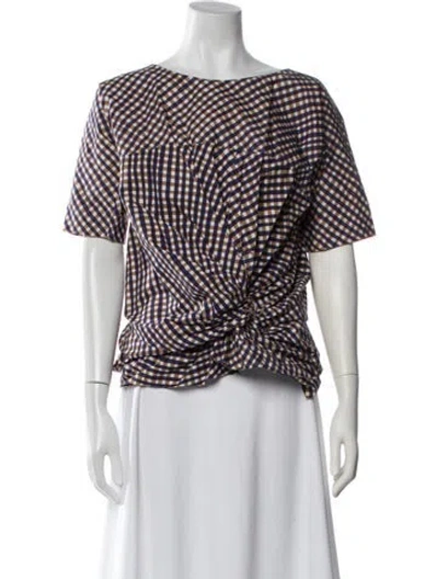 Pre-owned A Detacher Plaid Print Crew Neck Top In Blue/white