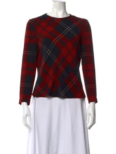 Pre-owned A Detacher Plaid Print Crew Neck Top In Red