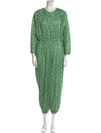 Pre-owned A Detacher Printed Scoop Neck Jumpsuit In Green