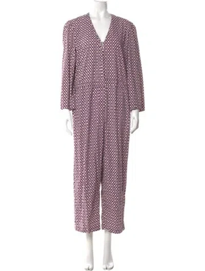 Pre-owned A Detacher Printed V-neck Jumpsuit In Purple