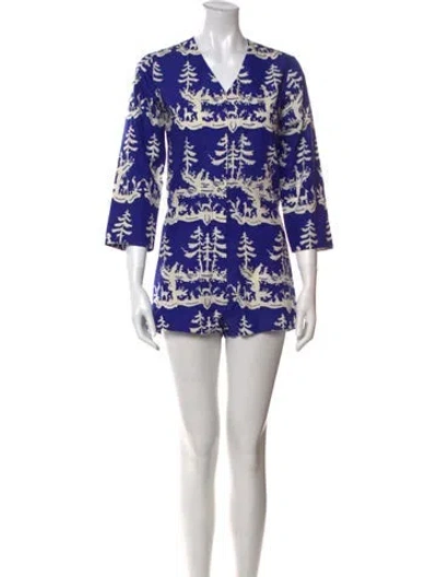 Pre-owned A Detacher Printed V-neck Romper In Blue