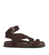 A.emery Chocolate Brown Leather Crossover Strap Sandals In Brown