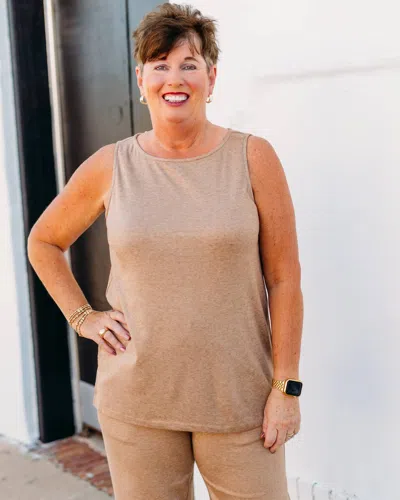 A La Carte Boat Neck Sleeveless Knit Tunic Top In Camel In Brown