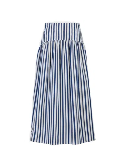 A Line Arabella Striped Pleated Midi Skirt In Blue