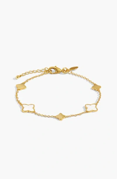 A Littles & Co. A Littles & Co Style Stories Mother Of Pearl Clover Bracelet In Gold-tone Plating