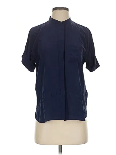 Pre-owned A Loves A Short Sleeve Silk Top Blue Mock Neckline Tops
