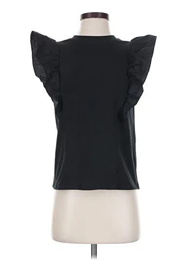 A New Day Short Sleeve Top Black Ruffles Neckline Tops