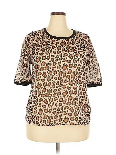 Pre-owned A New Day Short Sleeve Top Brown Animal Print Pattern Crew Neck Tops