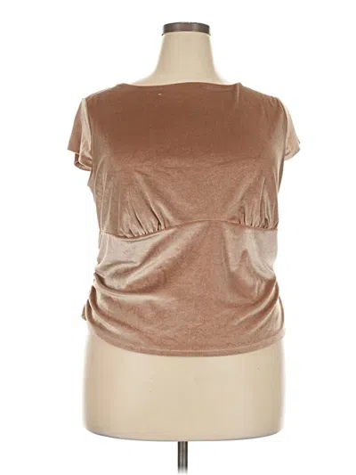 Pre-owned A New Day Short Sleeve Top Brown Metallic Pattern Cowl Neck Tops