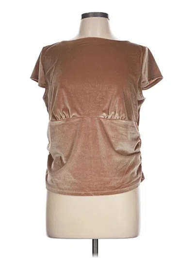 A New Day Short Sleeve Top Brown Metallic Pattern Cowl Neck Tops