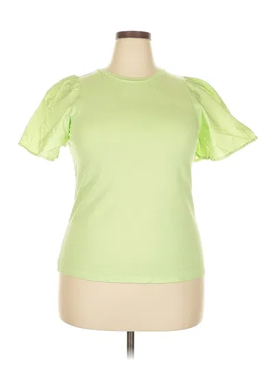 Pre-owned A New Day Short Sleeve Top Green Ruffles Neckline Tops