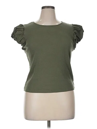 Pre-owned A New Day Short Sleeve Top Green Ruffles Neckline Tops