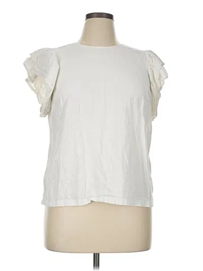 Pre-owned A New Day Short Sleeve Top Ivory Ruffles Neckline Tops In White