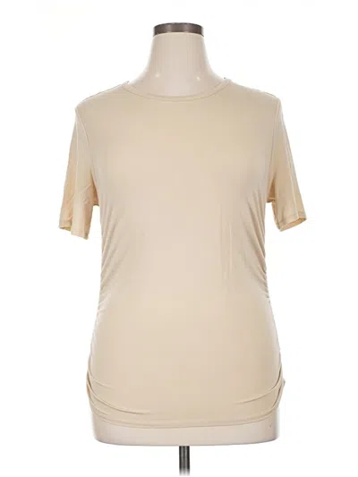 Pre-owned A New Day Short Sleeve Top Tan Mock Neckline Tops In Brown