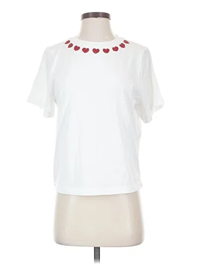 A New Day Short Sleeve Top White Hearts Pattern Keyhole Neckline Tops