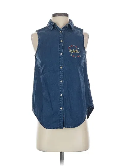 Pre-owned A New Day Sleeveless Button Down Shirt In Blue