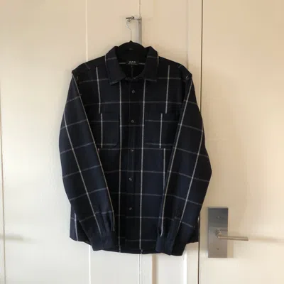 Pre-owned A P C Plaid Wool Overshirt In Navy