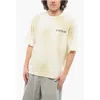 A Paper Kid Back Printed Washed Effect Crewneck T-shirt In Yellow