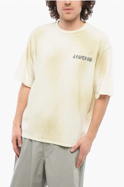 A Paper Kid Back Printed Washed Effect Crewneck T-shirt In Crema