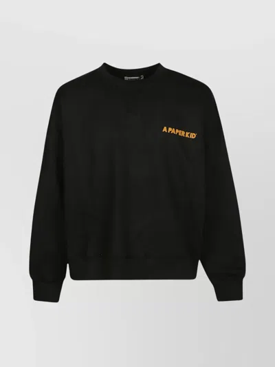 A Paper Kid Basic Logo Crew Neck Sweater In Black