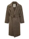 A Paper Kid Belted Houndstooth Double-breasted Coat In Brown