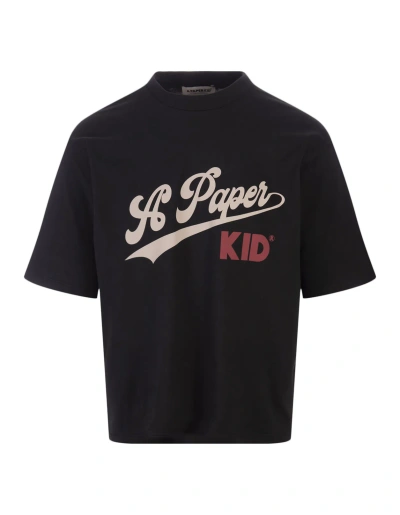 A Paper Kid Black T-shirt With  Graphic Print