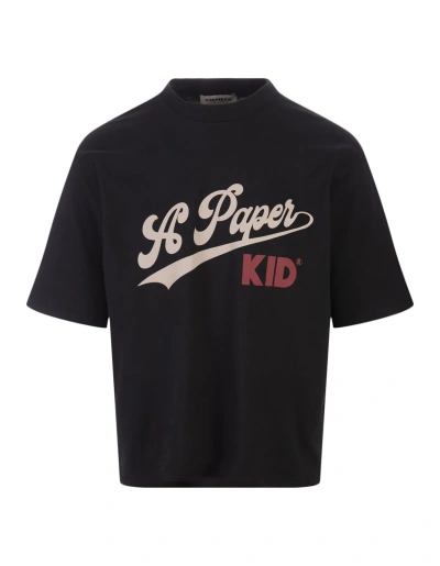 A Paper Kid Black T-shirt With  Graphic Print In Nero