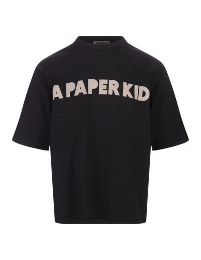 A Paper Kid Black T-shirt With Logo On Chest