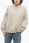 A Paper Kid Brushed Cotton Crew-neck Sweatshirt With Maxi Back Print In Grigio/grey