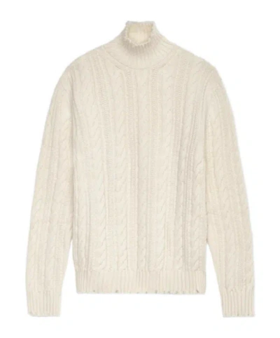 A Paper Kid Cable-knit Frayed Sweater In Neutral